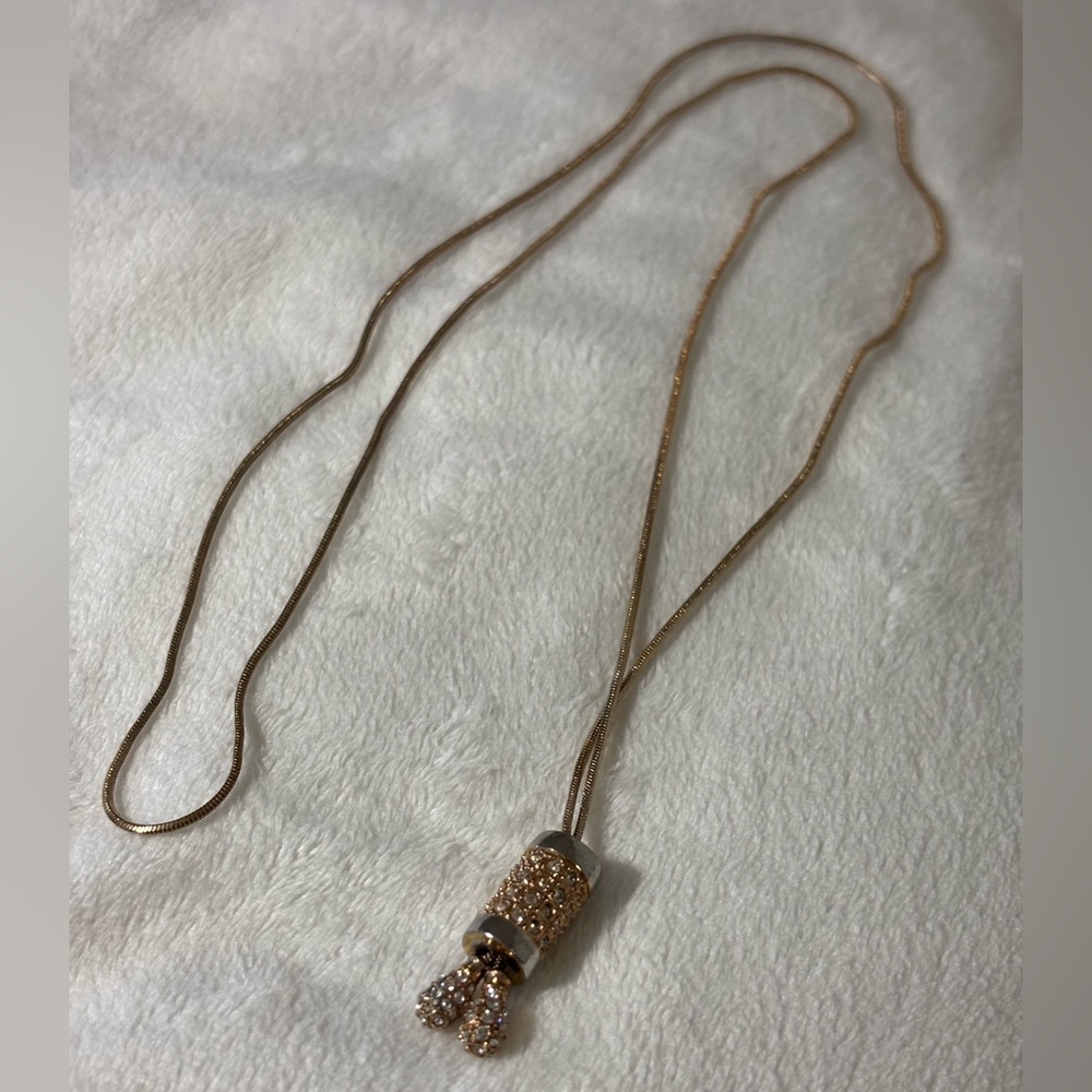 Elegant Rose Gold Necklace Adjustable Necklace with Crystals - Costume Jewelry